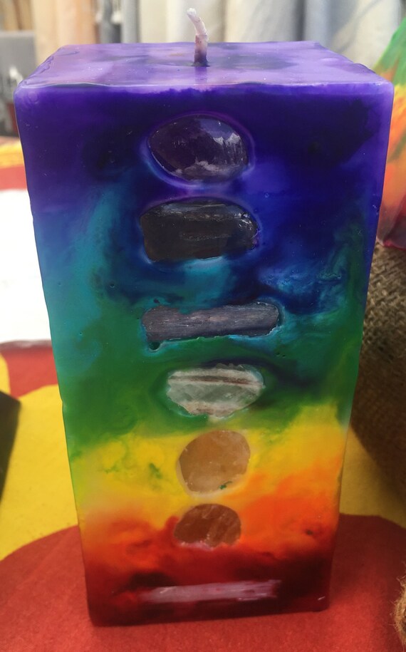 Tie Dye Crystal Chakra Candle Tall Square Candle inlaid with Etsy