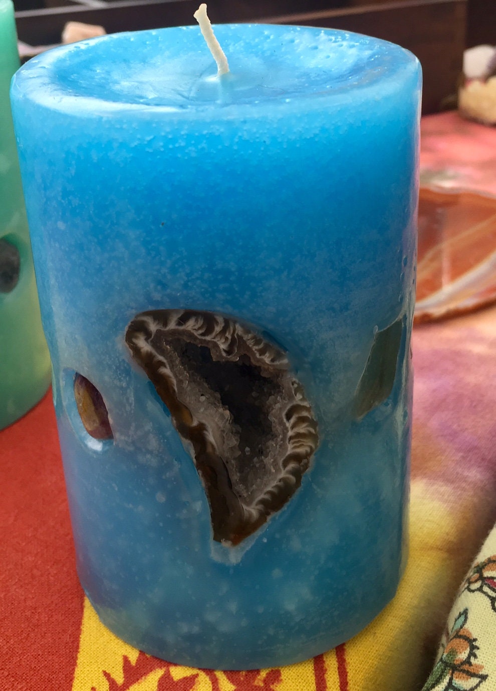 Crystal Candle ~ Small Round Scented Candle inlaid with Crystals