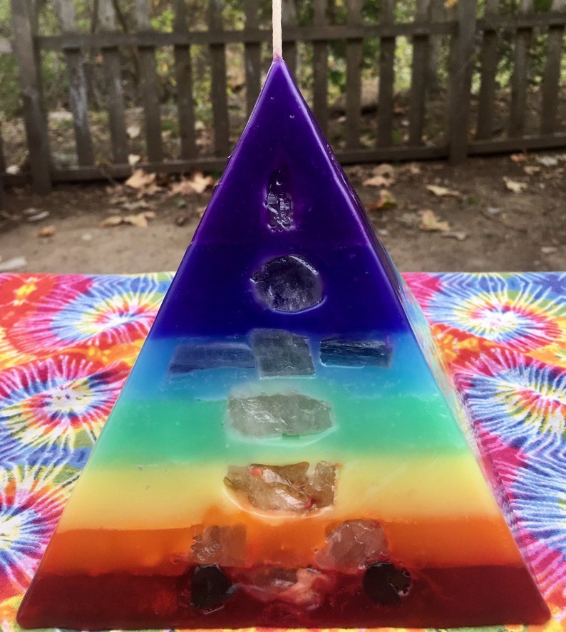 Crystal Candle 7 Layer Chakra Pyramid Candle With Inlaid Etsy