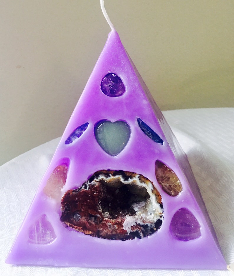 Crystal Candle Mini Pyramid Candle W/ an Inlaid Geode Etsy