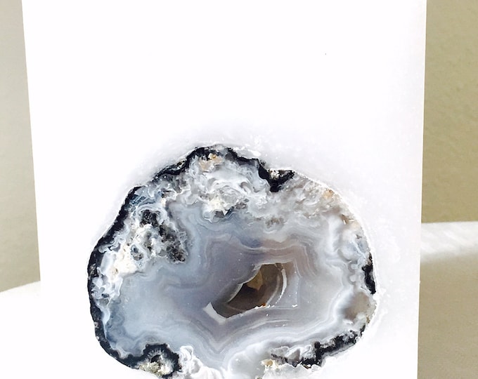 Unique Handcrafted Large Square Crystal Candle inlaid with a Crystal Quartz Geode that illuminates when lit! 2 lbs Burns for 200 hours