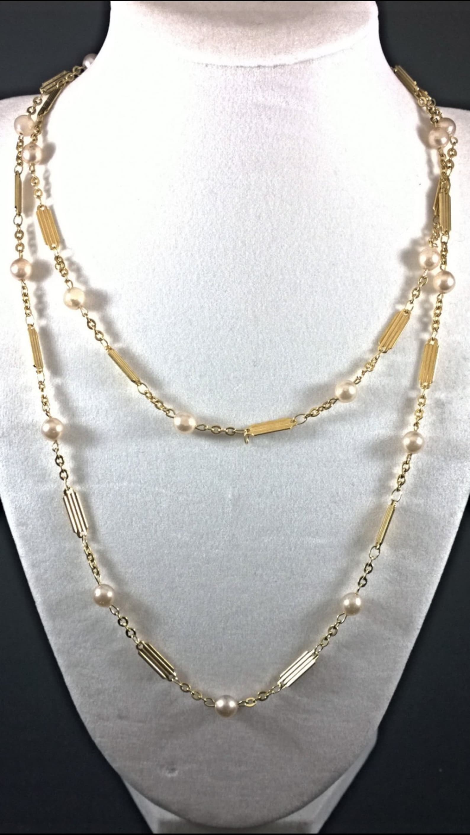 Beautiful 24karat Gold Necklace Long With White Pearls Etsy