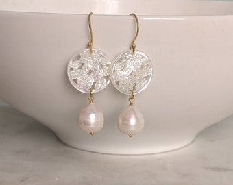 June Birthstone Vermeil Dangle Earrings Wedding Earrings Modern Bridal Jewelry Baroque Pearl 24K Gold Filled Sterling Silver Wire