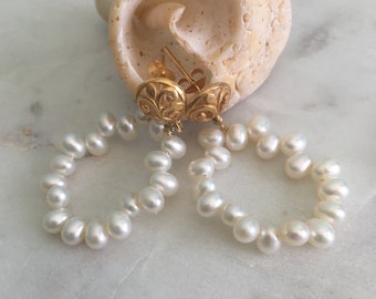 June Birthstone Vermeil Dangle Earrings Wedding Earrings Modern Bridal Jewelry Baroque Pearl 24K Gold Filled Sterling Silver Wire