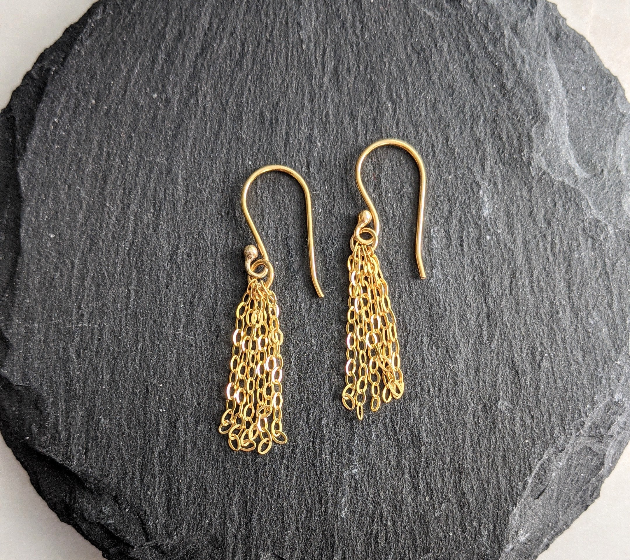 Gold Chain Earrings Delicate Chain Long Earrings Dainty Gold Etsy UK