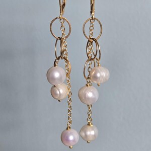 Pearl Earrings, 24 K Gold Filled Long Chain Delicate Earrings, Wedding Jewelry, Pearl Bridal Jewelry, Dangle Earring, June Birthstone