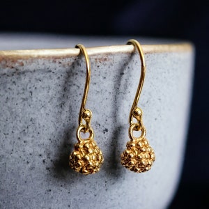 Tiny 24 K Gold Filled Dangle Small Earrings, Vermeil Beaded Drop Dainty Jewelry, Caviar Gold Beads Earrings, Minimalist Jewelry