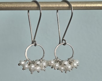 Boucles D'oreilles En Argent 925, Grappe Avec Perles D'eau Douce, Marque Delmaoro - Neuf