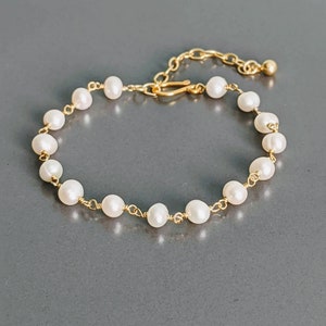 Pulsera de oro con encanto de perla delicada, piedra de nacimiento de junio, joyería de boda, regalo para la madre, regalo para la hermana, regalo para la esposa