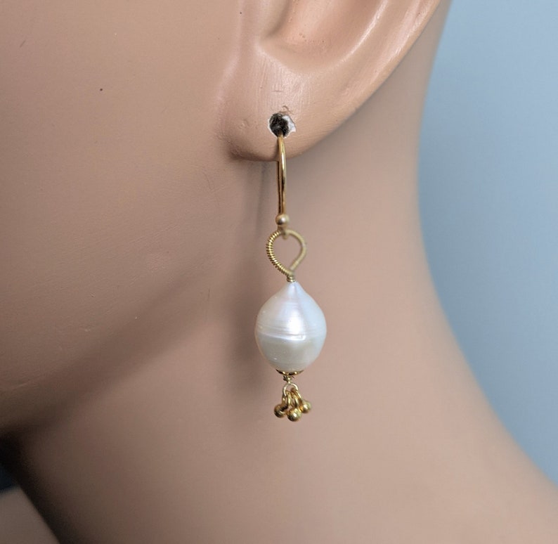 June Birthstone Vermeil Dangle Earrings Wedding Earrings Modern Bridal Jewelry Baroque Pearl 24K Gold Filled Sterling Silver Wire