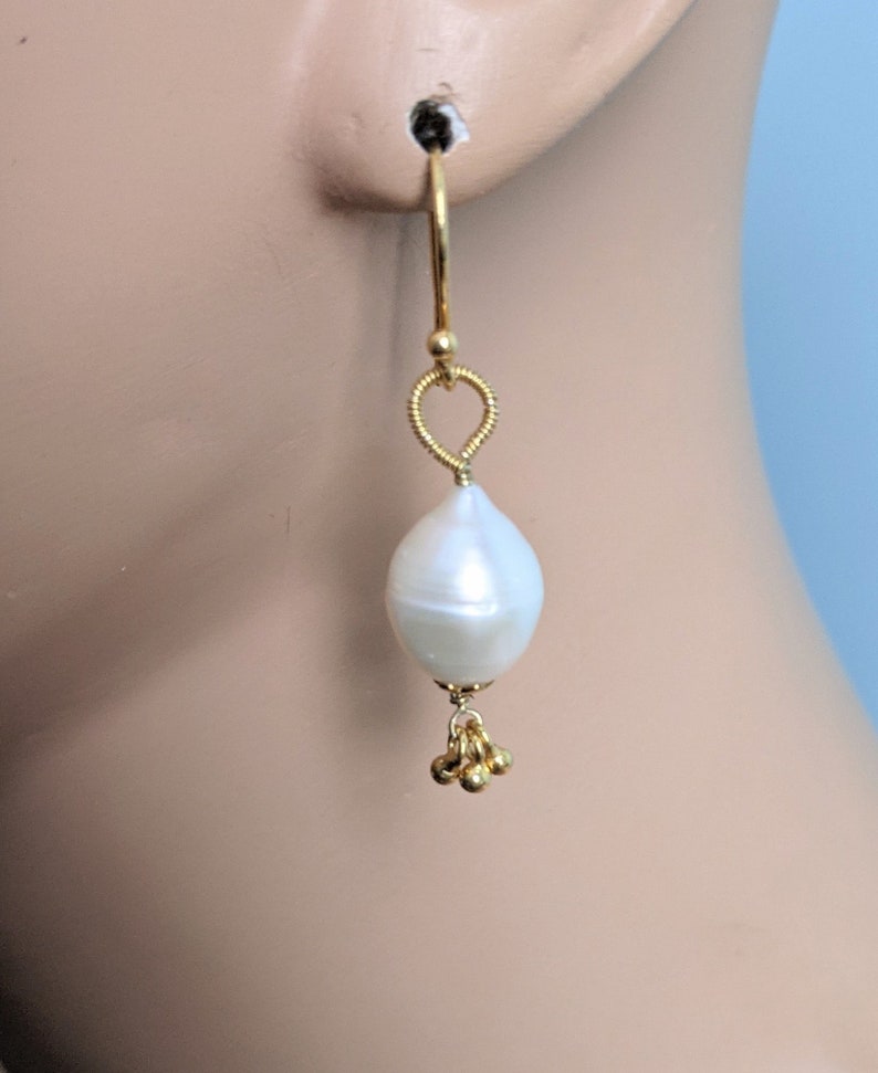 June Birthstone Vermeil Dangle Earrings Wedding Earrings Modern Bridal Jewelry Baroque Pearl 24K Gold Filled Sterling Silver Wire