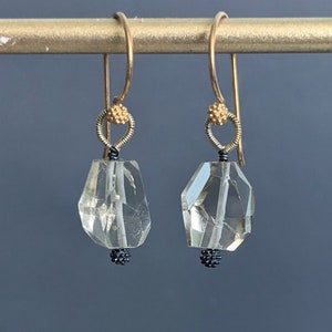 Lemon Quartz Nugget Earrings, Wire Wrapped Drop Earrings With Lemon Quartz Nuggets, Oxidized Silver & 24 K Gold Filled, Mixed Metal Earrings