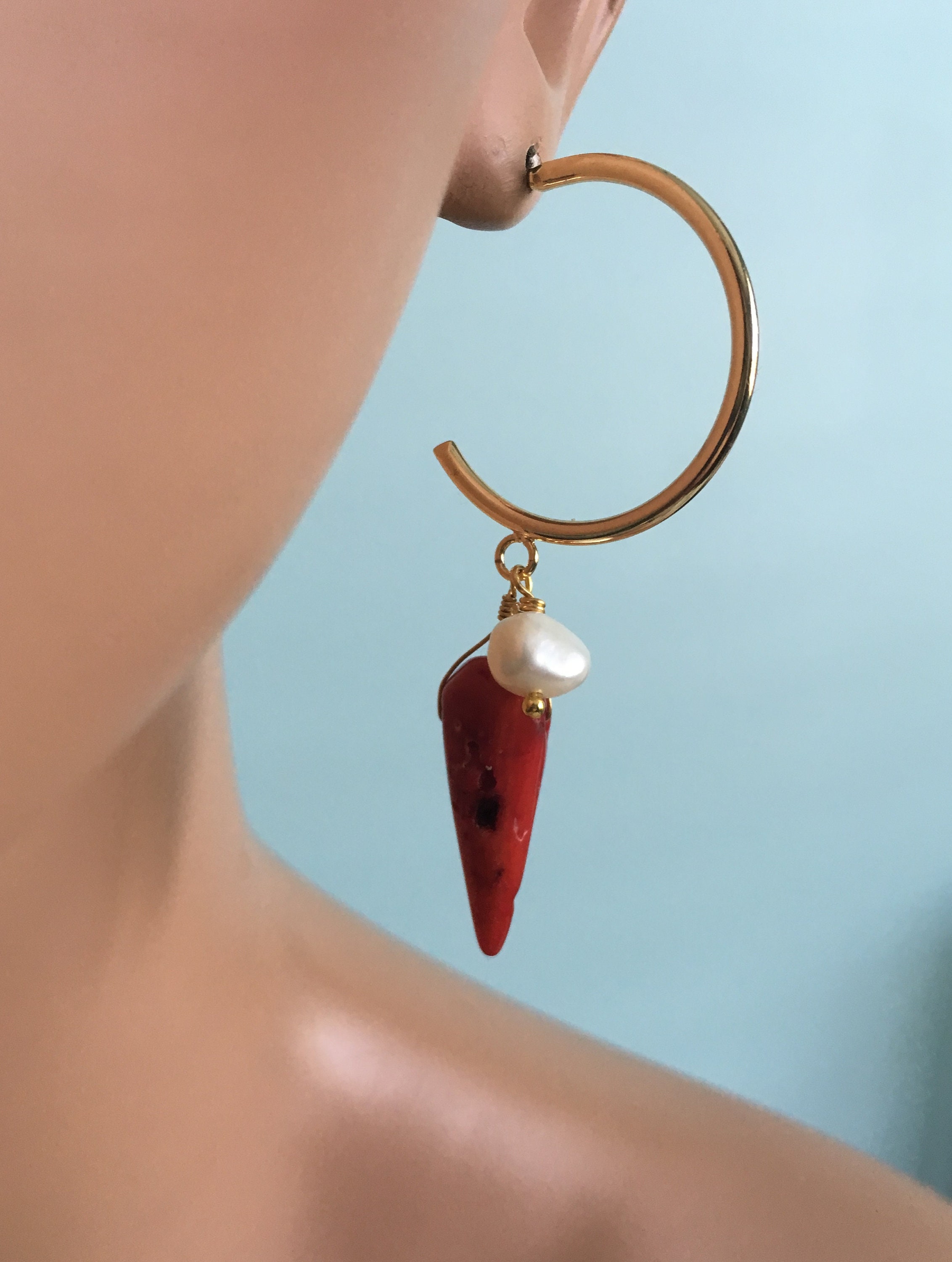 Mismatched Hoop Earrings Teardrop Turquoise Stone Drop on One Etsy