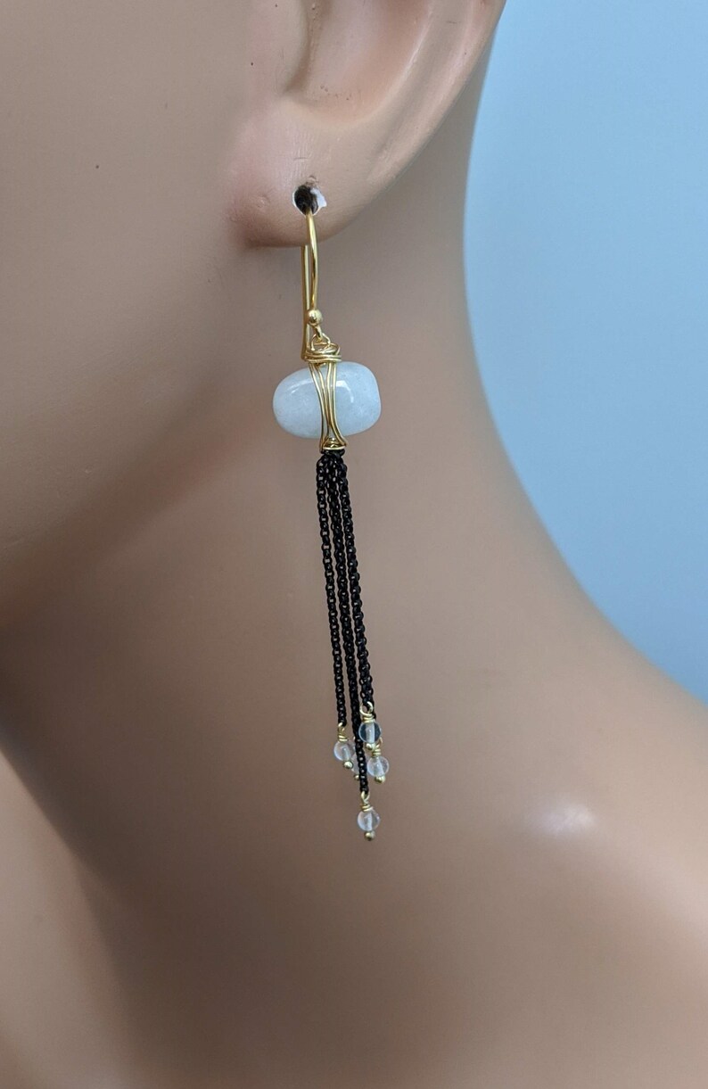 Gold Filled Wire Vermeil Earring Gemstone Earrings Aquamarine and Mixed Metal Long Chain Earrings March Birthstone Modern Bridal Jewelry