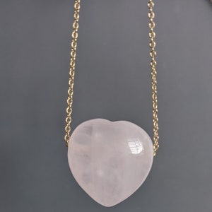 Heart-Shaped Quartz Pendant Necklace, Rose Pink Quartz Gold Filled Chain Pendant, Gemstones Necklace, Valentine's Day Gift