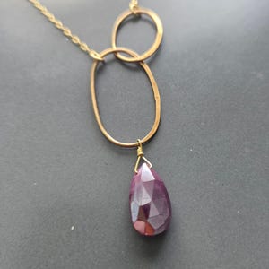 Double Oval Link Ruby Moonstone Drop Solid 14 K Gold Filled Necklace, Genuine Moonstone Pendant, June Birthstone, Gift for Mother, Wife