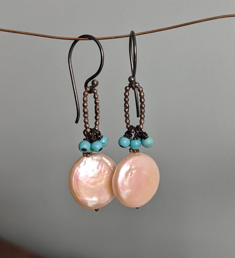 Natural 13-14mm White Freshwater Coin Pearl Dangle Earrings – Rhinestone Hook