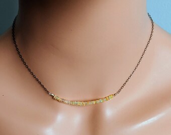 Ethiopian Opal Bar Necklace, Oxidized Sterling Silver Strand, October Birthstone