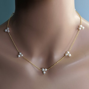 Freshwater Pearls Gold Jewelry, Modern Bridal Necklace, Beach Wedding Jewelry, June Birthstone, Bridal Jewelry, Gift for Mother and Wife