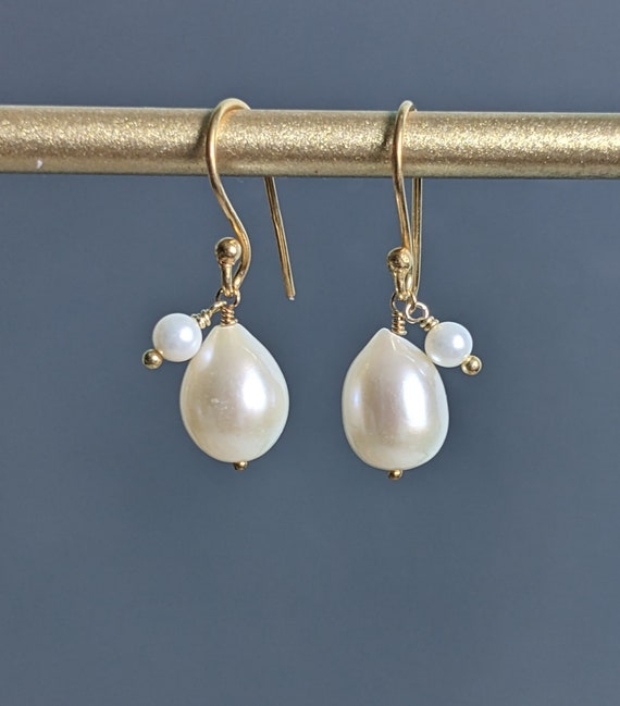 ハンドメイド 24K ゴールドフィルド バロックパール ダングル