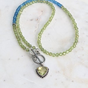 Delicate Genuine Faceted Peridot and Swiss Topaz Sterling Silver Pendant Beaded Necklace, August Birthstone Gift Jewelry, Bridal Necklace