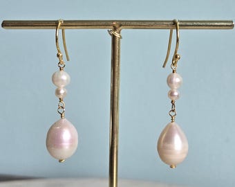Baroque Freshwater Pearl Earrings, 24K Gold Filled Wire Wrapped Dangle