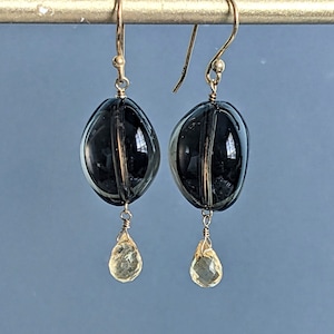 Delicate Smoky Quartz and Citrine 24 K Gold Filled Vermeil Wire Wrapped Faceted Citrine Teardrop Dangle Earrings, November Birthstone