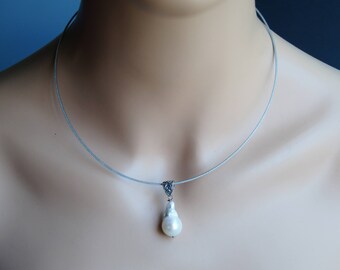 White Baroque Freshwater Pearls Sterling Silver Necklace, Wedding Jewelry, June Birthstone