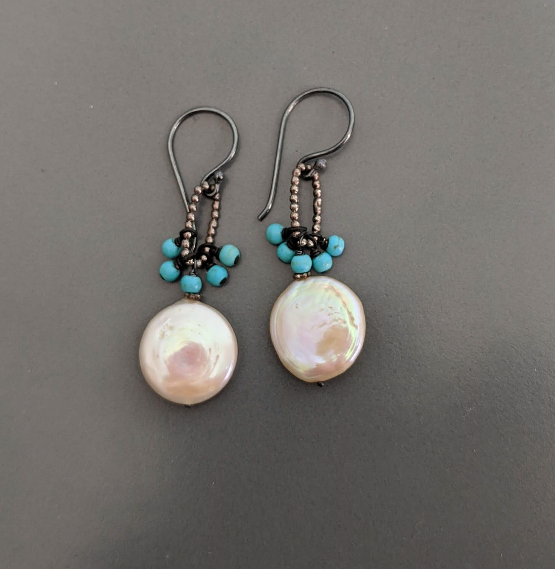 Romantic White Freshwater Coin Pearl and Turquoise Dangle - Etsy