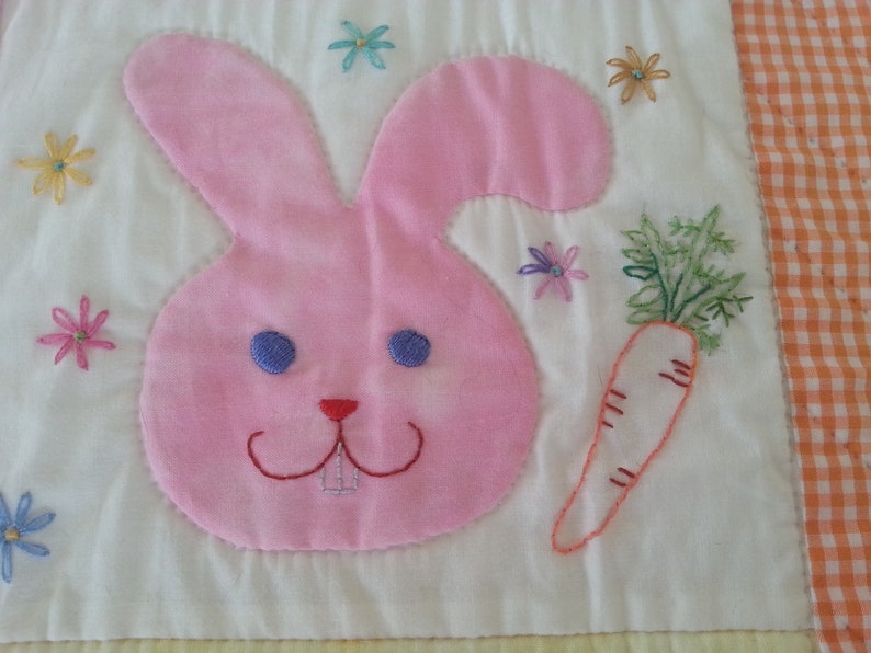 flowers Crib quilt with appliqued animals Baby Quilt with appliqued animals Newborn baby quilt with rabbit bird flowers and hearts