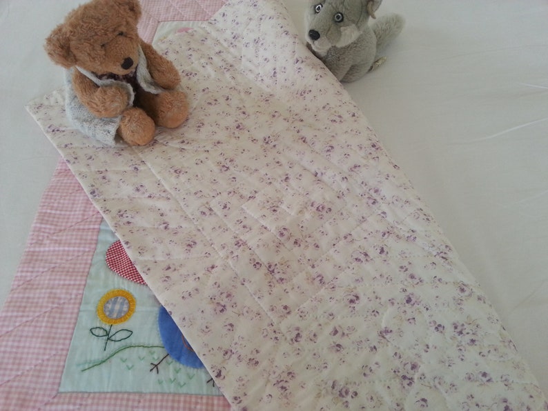 flowers Crib quilt with appliqued animals Baby Quilt with appliqued animals Newborn baby quilt with rabbit bird flowers and hearts