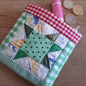 porta-moedas acolchoado ohio star/patchwork star porta-moedas/mini bolsa acolchoada ohio star verde/mini bolsa acolchoada star/mini estojo patchwork