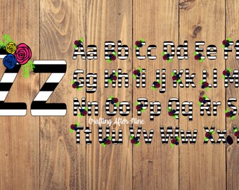 Flower Font SVG, Font Svg, Striped Font Svg, Cute Font, Black White Stripe, Floral Font, Stripe Svg, Handmade Font Svg, Fancy Svg, Cute