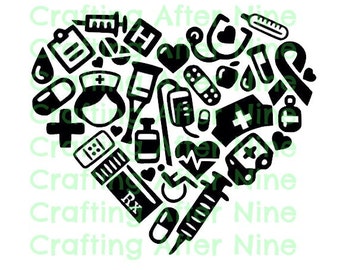 RN, Lpn, Nurse Icons SVG, DIY Vinyl Decal, Hospital Cutting File, Heart Shaped, Dr, Doctor, Emt, Silhouette Cameo, Cricut Cut File