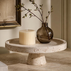 Natural Travertine Riser | Luxury Stone Pedestal Tray, Modern Minimalist Decor