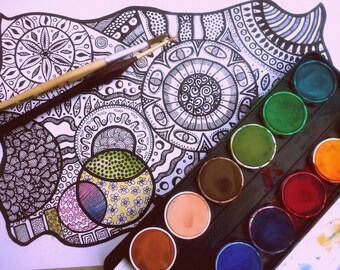 Adult coloring book page Printable coloring page for grownups Antistress doodling Digital coloring book page Printable zentagle art