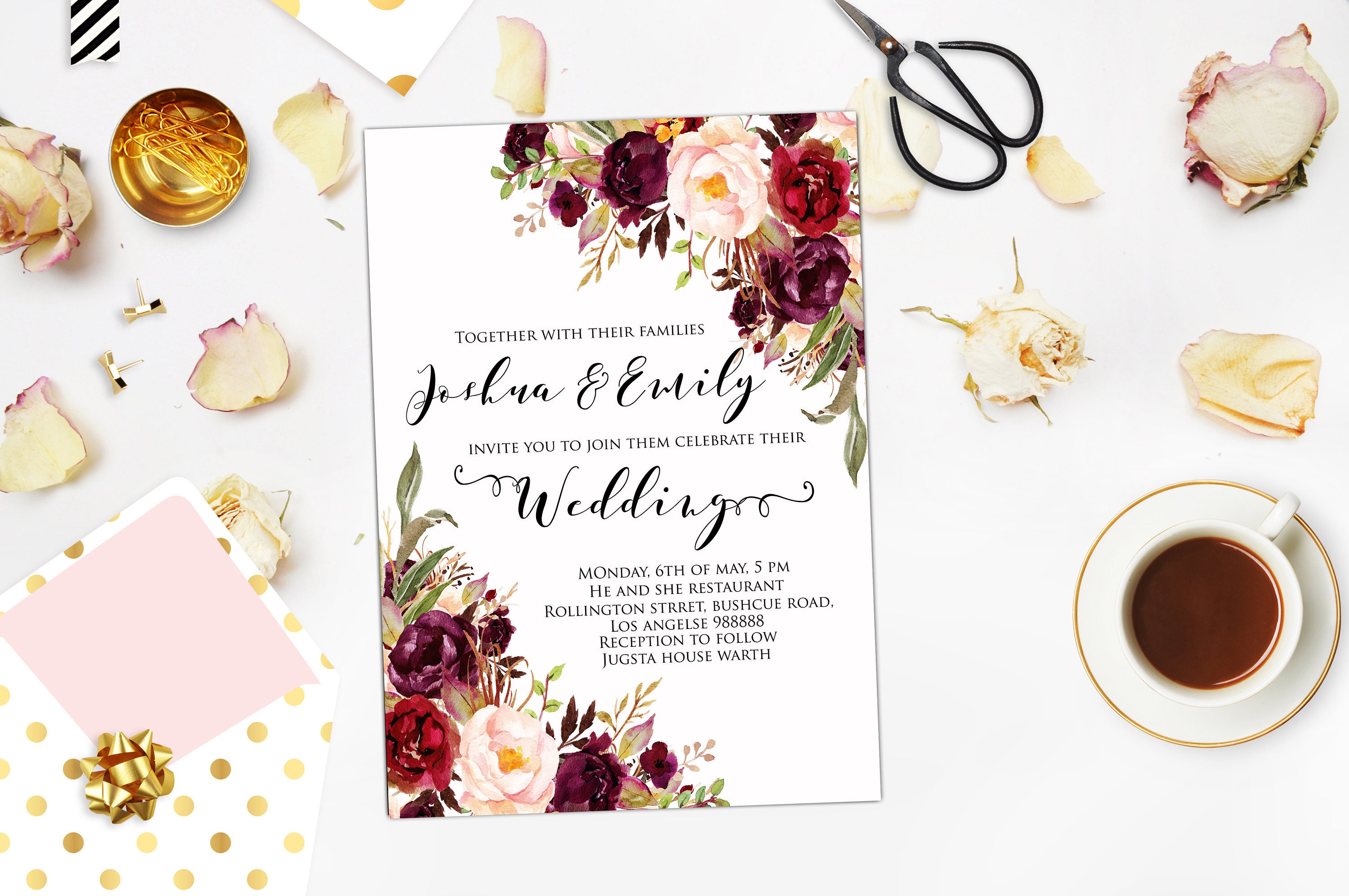 Boho Floral Wedding Invitation Rustic Wedding Invitation Etsy Wedding Invitations Romantic Bohemian Wedding Invitations Floral Wedding Invitations