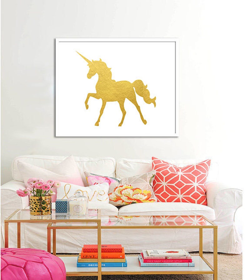 Unicorn Wall Decor Gold Art Printable Poster Print