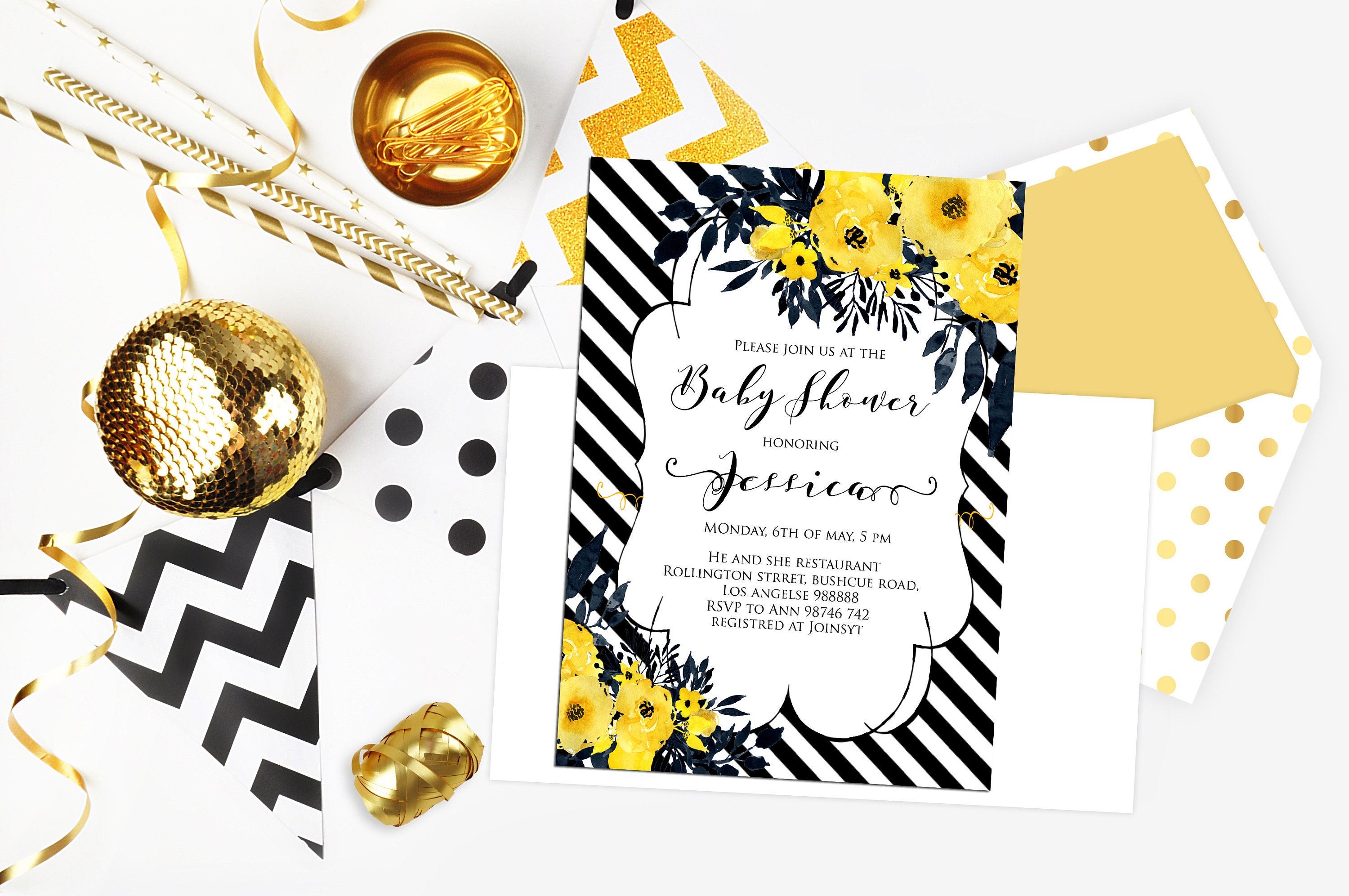 Floral Baby Shower Invitation Yellow Invite Yellow Floral Etsy Floral Baby Shower Invitation Yellow Invite Yellow Floral Etsy