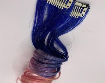 Ombré Human Hair Extension: Rainbow Clip-In Hair, Purple to Pink