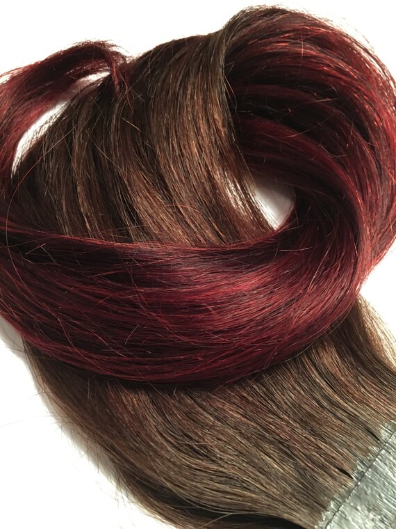 18 Red Violet Ombre Tape In Extensions Etsy