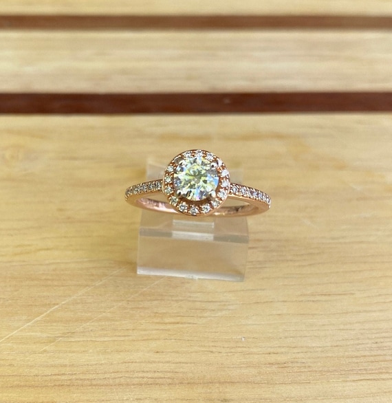 Beautiful Rose Gold and Diamond Solitaire Halo Eng
