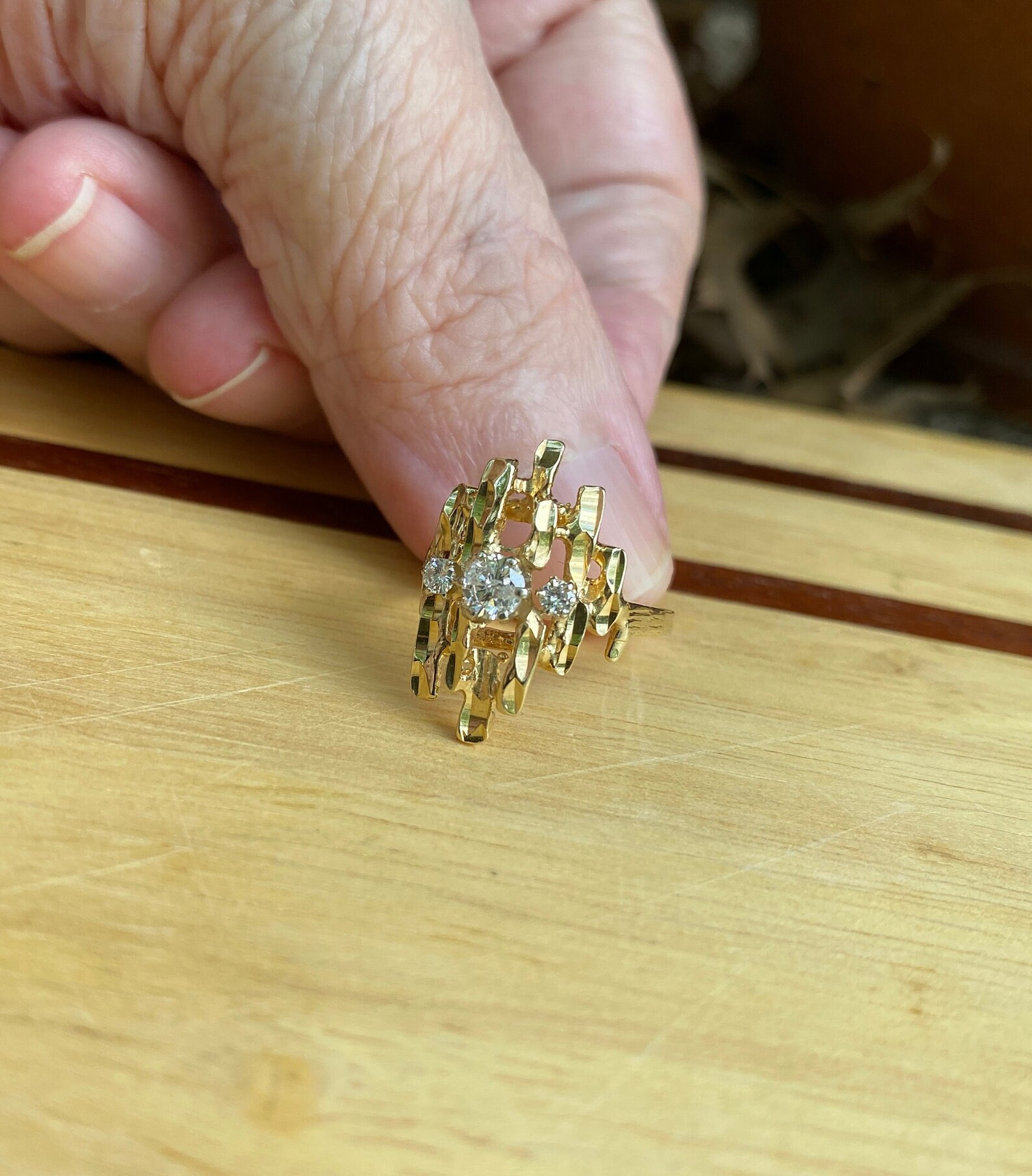 Vintage Open Nugget Gold and Diamond Dinner Ring Half Carat Etsy