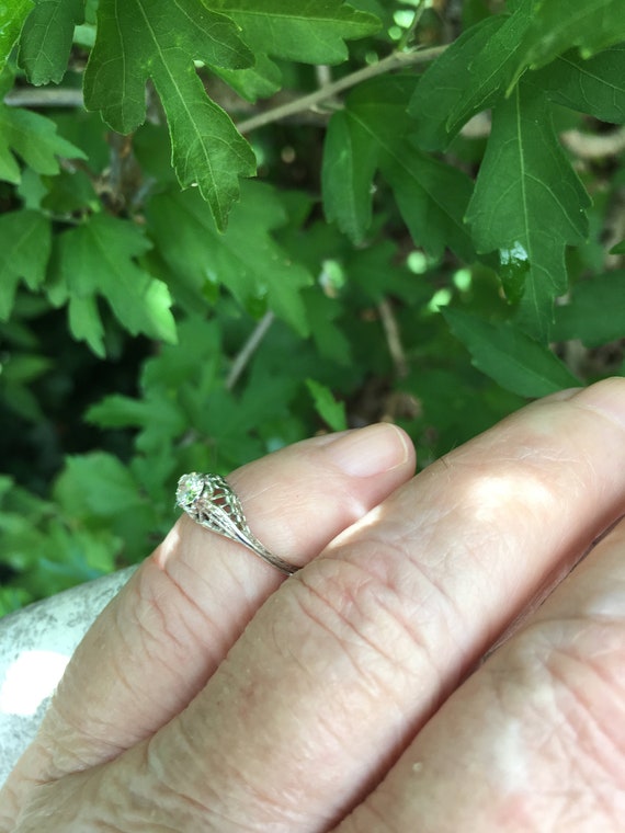 Antique Art Deco 14k Gold and Diamond Solitaire E… - image 10