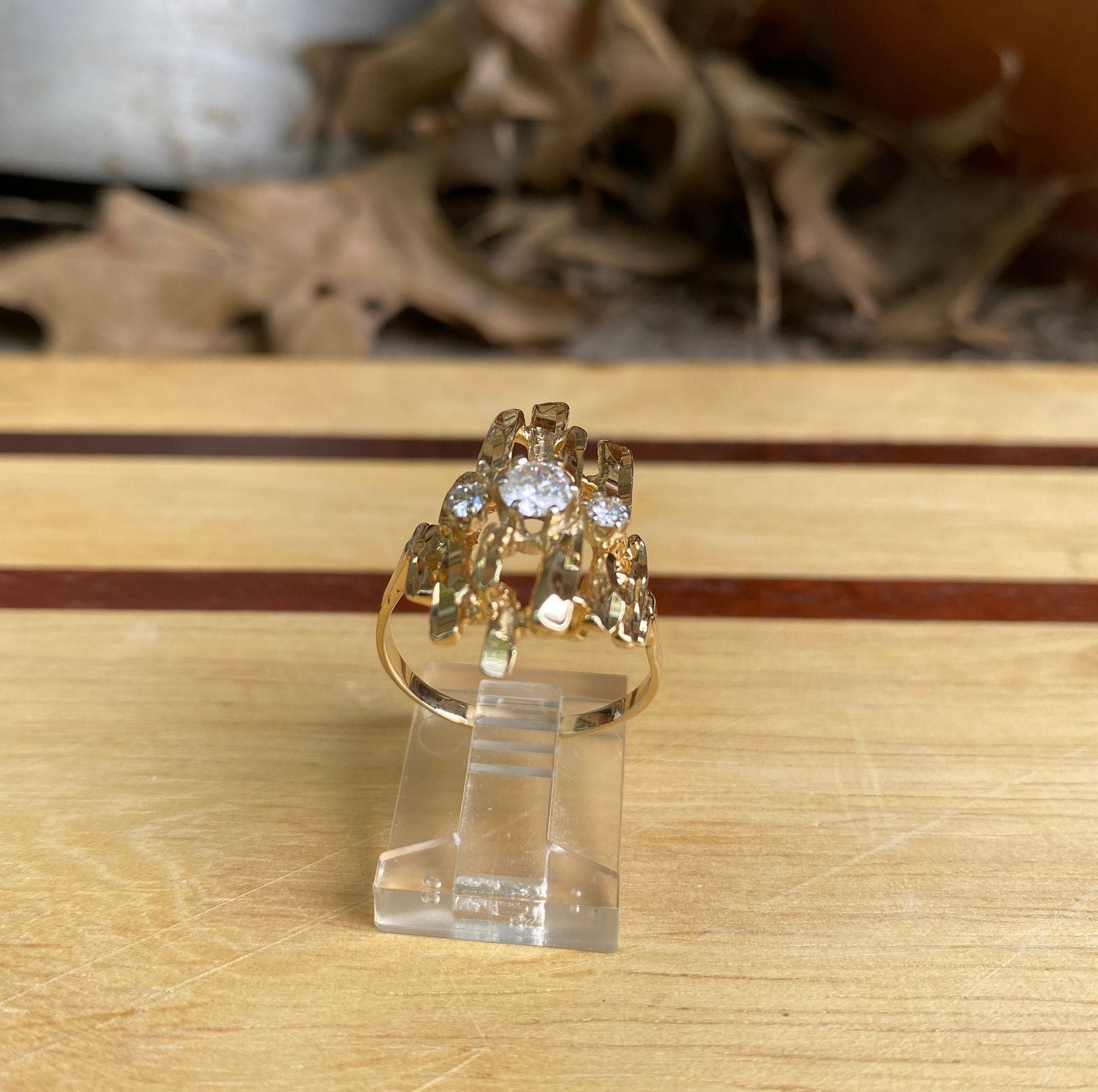 Vintage Open Nugget Gold and Diamond Dinner Ring Half Carat Etsy