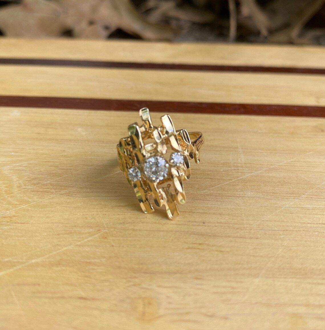 Vintage Open Nugget Gold and Diamond Dinner Ring Half Carat Etsy