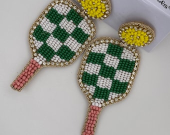 Seed Bead Pickleball Earrings