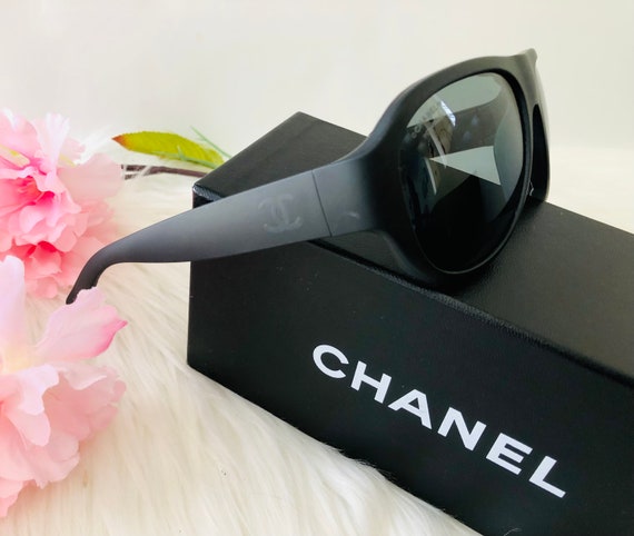 Authentic Chanel Matte Acetate Black Aviator Style Sunglasses 