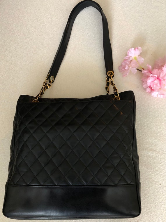 Authentic Chanel Black Lambskin Quilted Leather XL