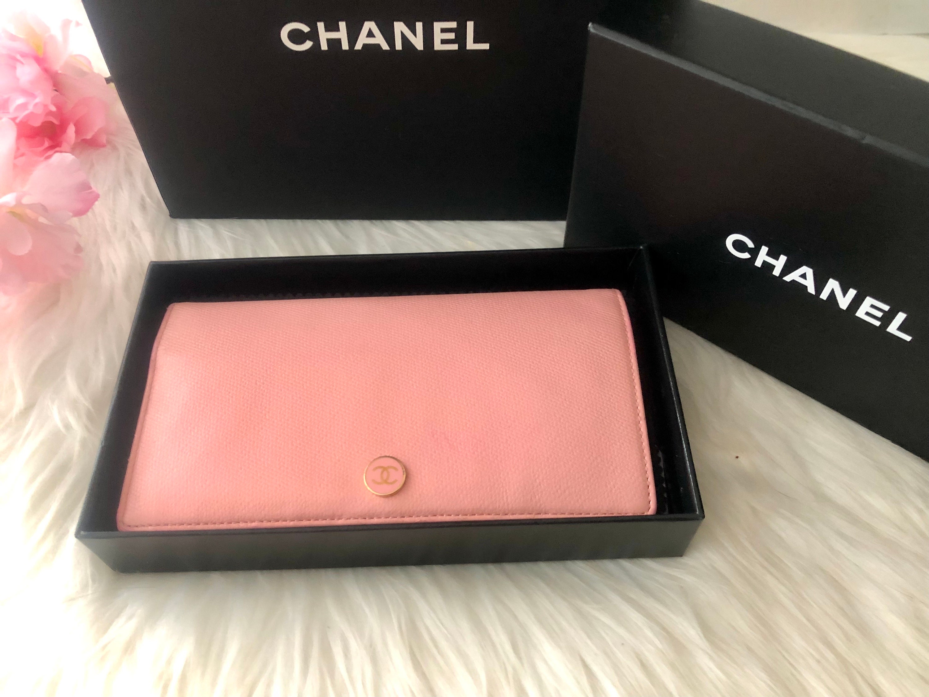 Authentic Chanel Bi-fold Long Wallet/ Baby Pink Rose Caviar 